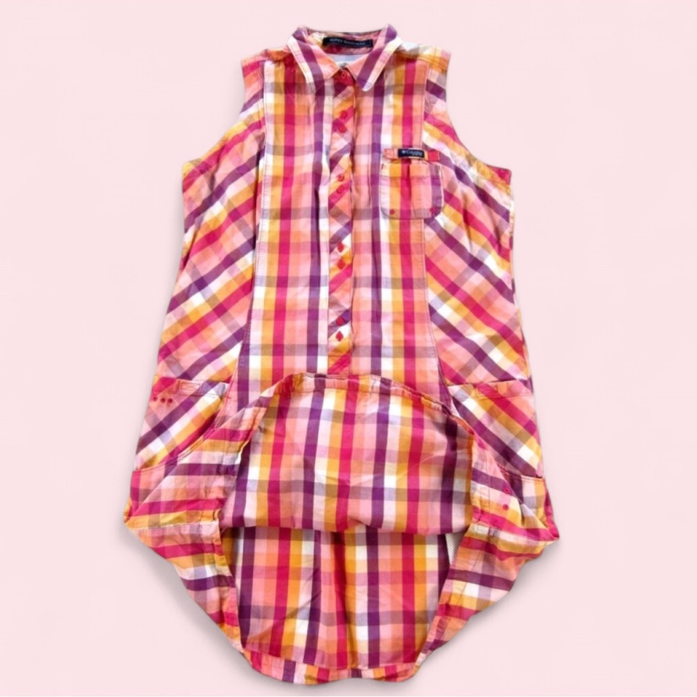 VTG Columbia Super Bonehead PFG Plaid Sleeveless Shift Dress Medium 100% Cotton - Picture 4 of 12